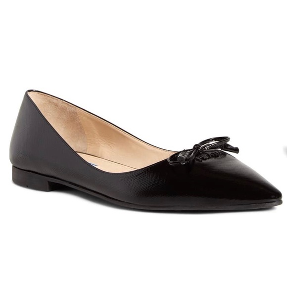 Prada Black Saffiano Leather Bow Pointed Toe Flats - Picture 2 of 8